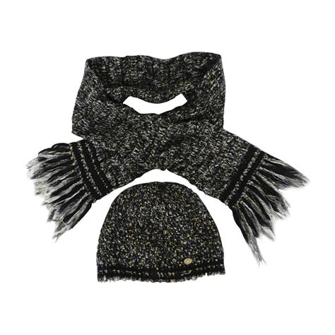 chanel hat and scarf set.